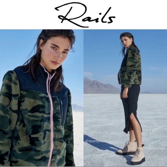 RAILS Wesley Front Zip Camo Fleece Quilted Jacket NEW Size XS Faux Fur - Picture 14 of 16